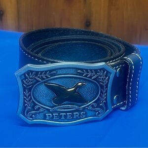 1975 Remington Peters Cartridge Duck Belt Buckle w/blue Leather Floral Belt 40